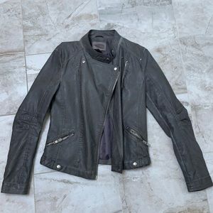 Grey moto jacket with sleeve detail